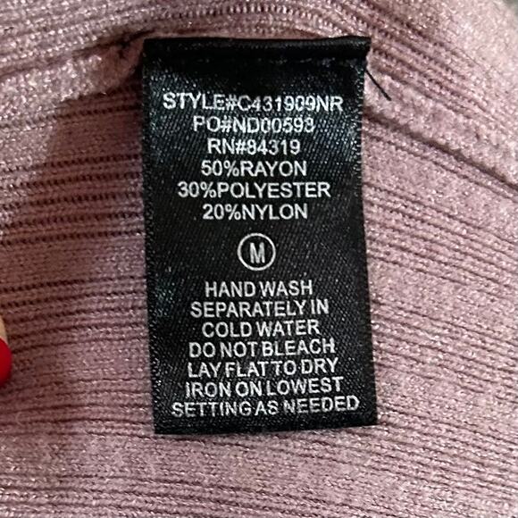 Devotion by Cyrus Open Cardigan Sweater Size M Ribbed Dusty Pink Front Pockets - Picture 5 of 8